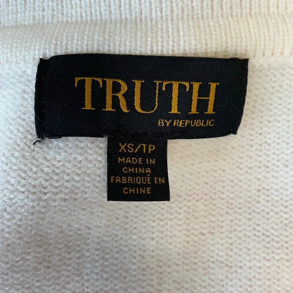 Truth by Republic Cream V-Neck Polo Collar Knit Sweater Womens XS Off White - Picture 6 of 9